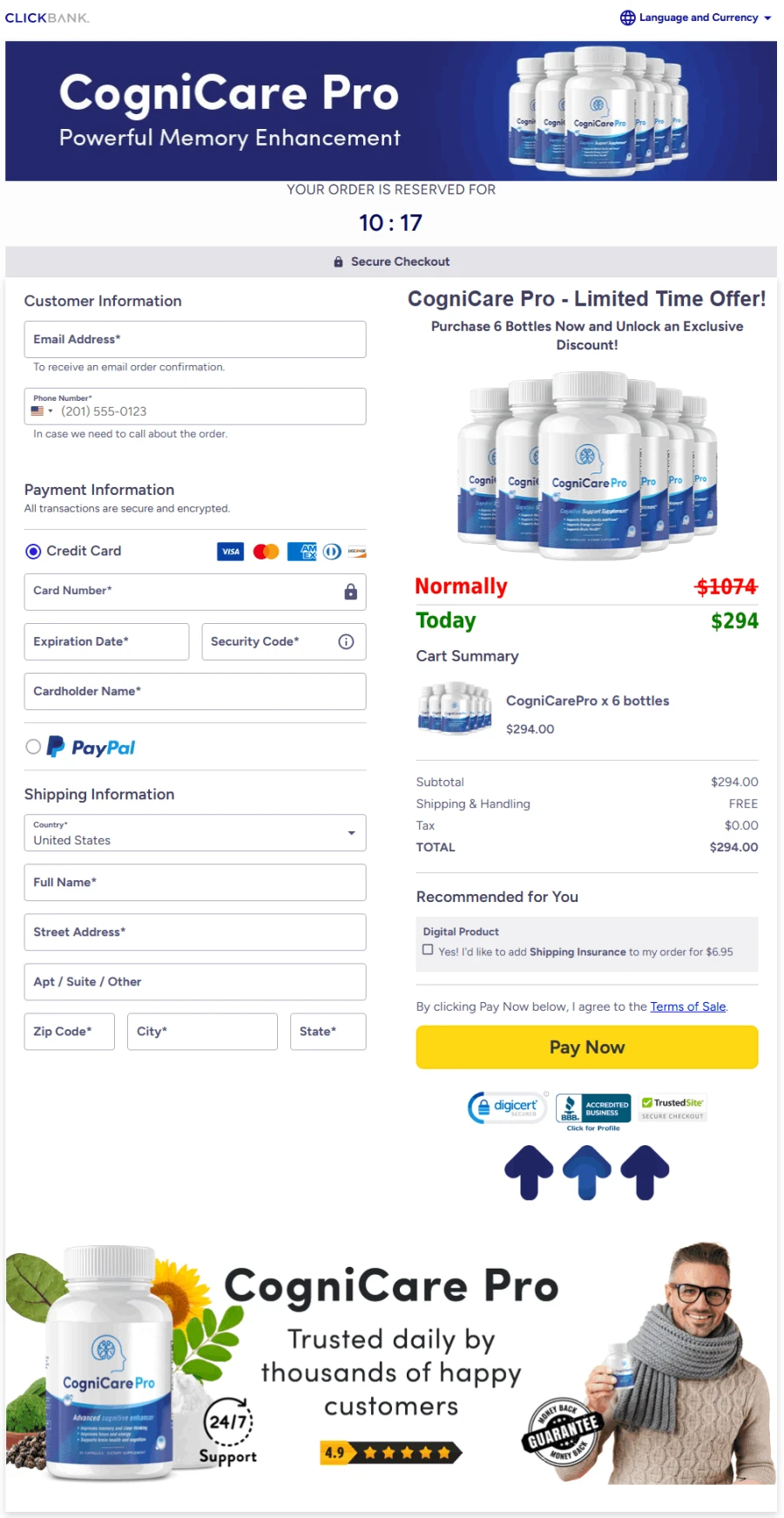 CogniCare Pro checkout offer page